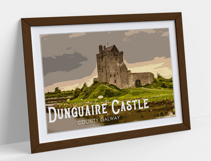 'Dunguaire Castle' Visit Ireland Travel Poster – Framed Poster Print With Wood Grain Frame & Matte Paper