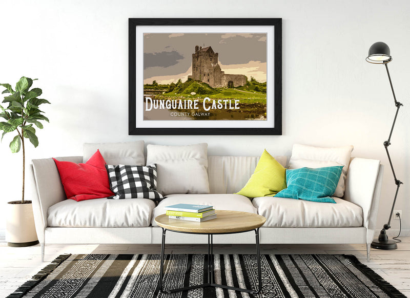 'Dunguaire Castle' Visit Ireland Travel Poster – Framed Poster Print With Wood Grain Frame & Matte Paper