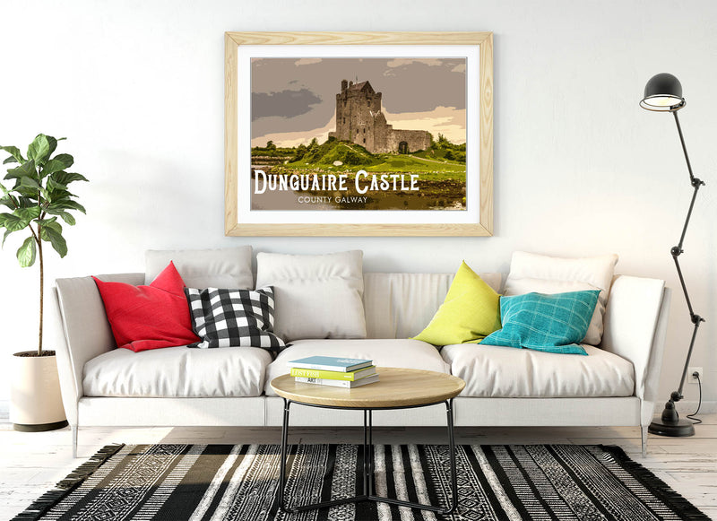 'Dunguaire Castle' Visit Ireland Travel Poster – Framed Poster Print With Wood Grain Frame & Matte Paper
