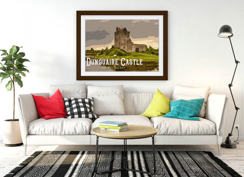 'Dunguaire Castle' Visit Ireland Travel Poster – Framed Poster Print With Wood Grain Frame & Matte Paper