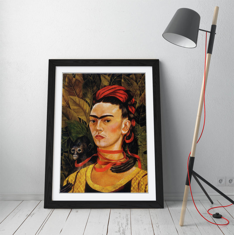 'Self-Portrait with Monkey' by Frida Kahlo - Colorful Wall Art With Woodgrain Frame & Matte Paper Print (Copy)