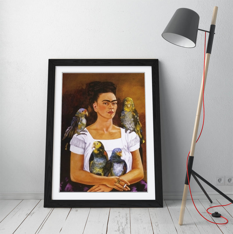 'Me and My Parrots' by Frida Kahlo - Colorful Wall Art With Woodgrain Frame & Matte Paper Print (Copy)