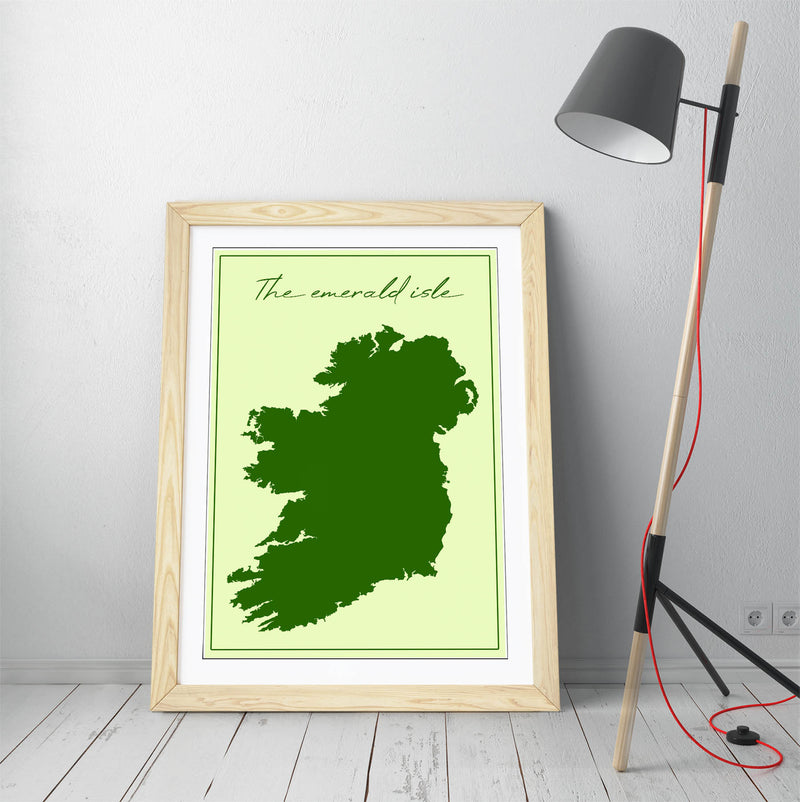 The Emerald Isle - Colorful Wall Art With Woodgrain Frame & Matte Paper Print