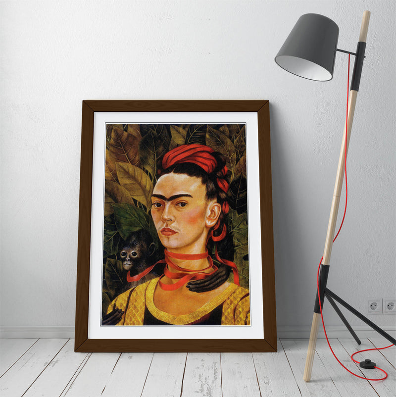 'Self-Portrait with Monkey' by Frida Kahlo - Colorful Wall Art With Woodgrain Frame & Matte Paper Print (Copy)