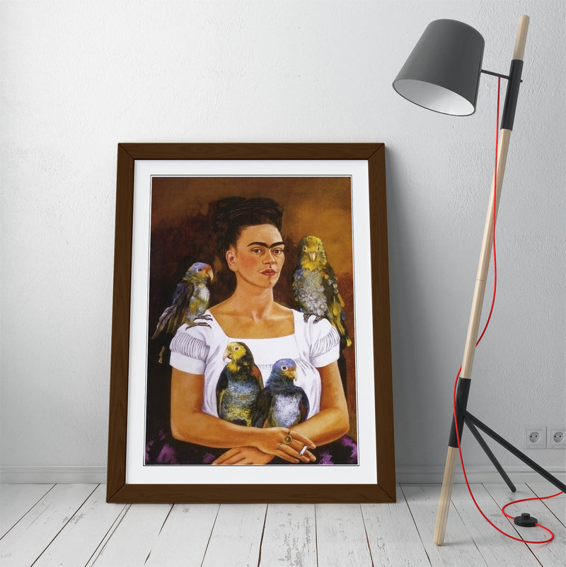 'Me and My Parrots' by Frida Kahlo - Colorful Wall Art With Woodgrain Frame & Matte Paper Print (Copy)