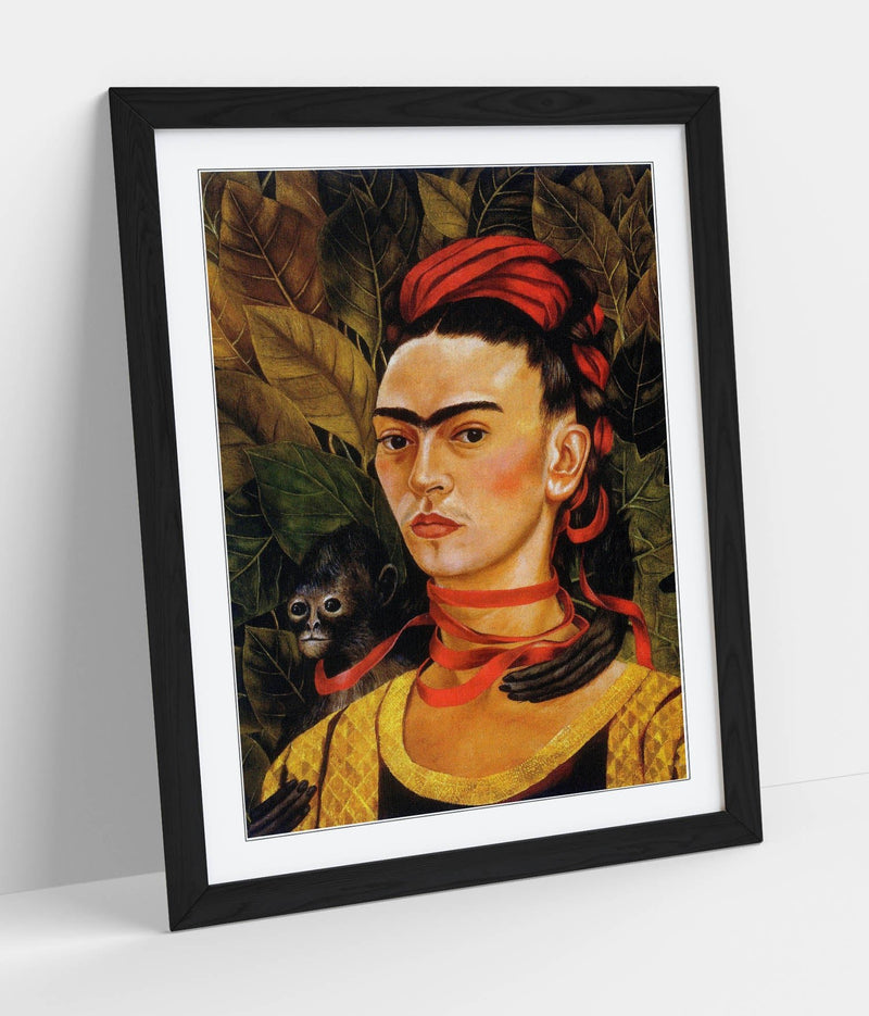 'Self-Portrait with Monkey' by Frida Kahlo - Colorful Wall Art With Woodgrain Frame & Matte Paper Print (Copy)