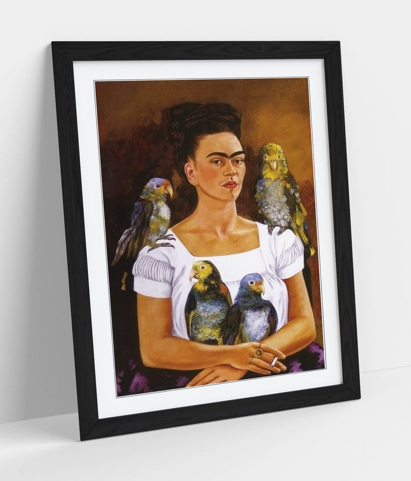 'Me and My Parrots' by Frida Kahlo - Colorful Wall Art With Woodgrain Frame & Matte Paper Print (Copy)