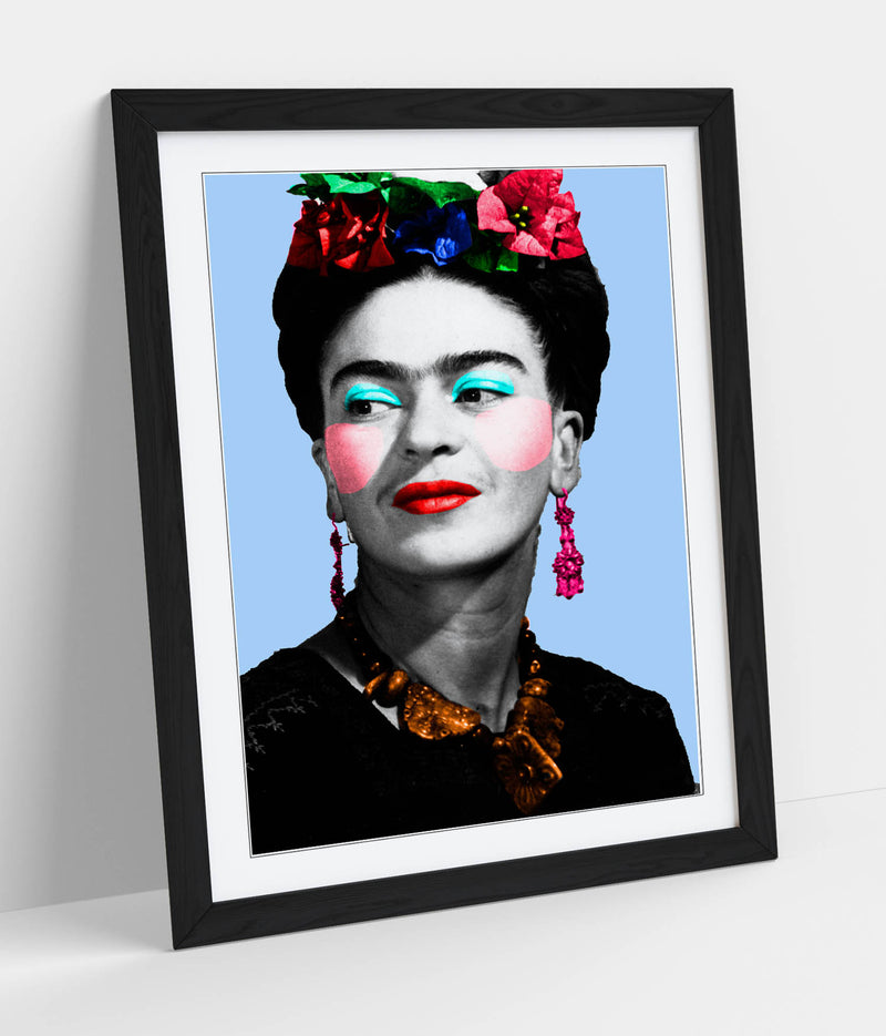 Colourful Frida Kahlo Pop Art - Colorful Wall Art With Woodgrain Frame & Matte Paper Print