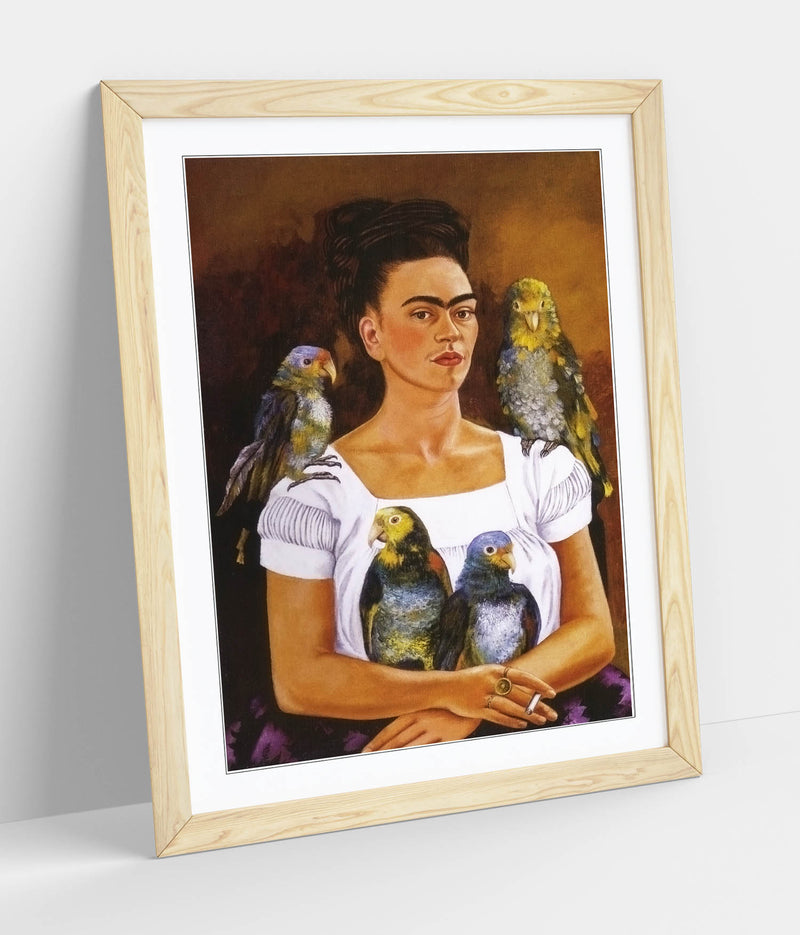 'Me and My Parrots' by Frida Kahlo - Colorful Wall Art With Woodgrain Frame & Matte Paper Print (Copy)