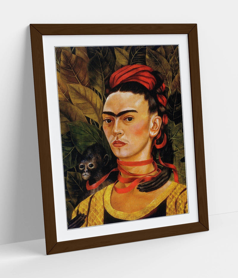 'Self-Portrait with Monkey' by Frida Kahlo - Colorful Wall Art With Woodgrain Frame & Matte Paper Print (Copy)