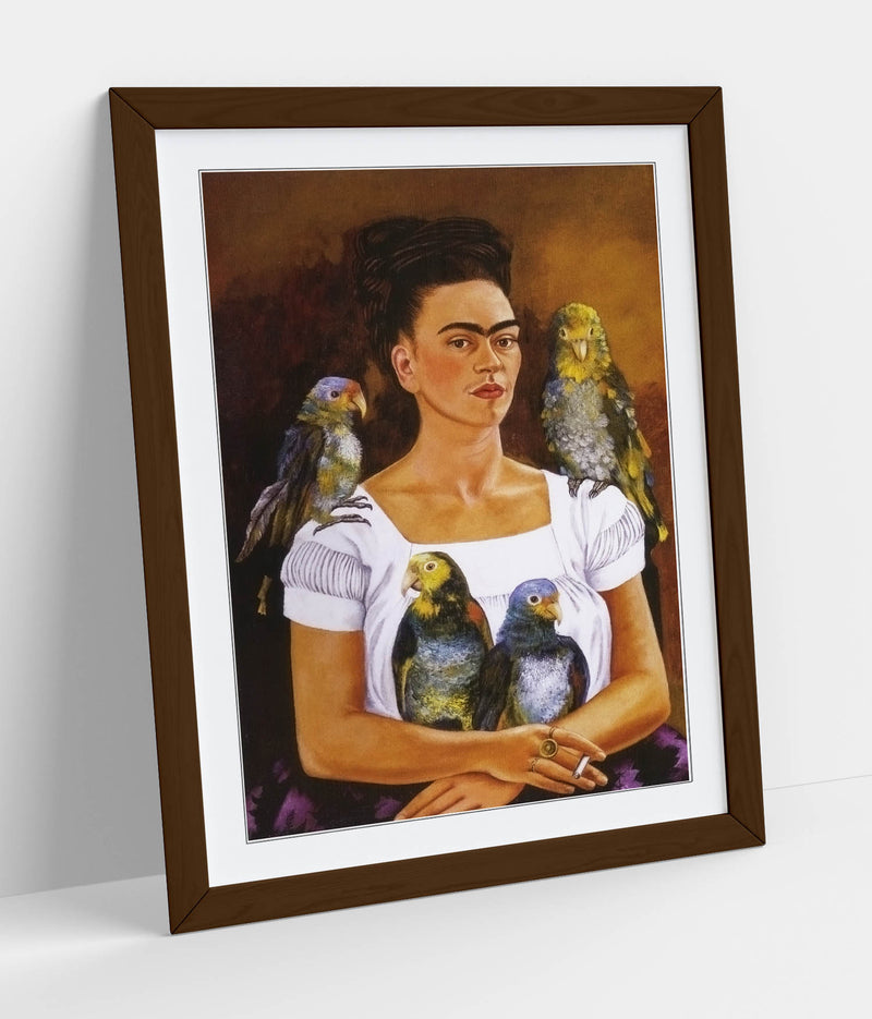 'Me and My Parrots' by Frida Kahlo - Colorful Wall Art With Woodgrain Frame & Matte Paper Print (Copy)