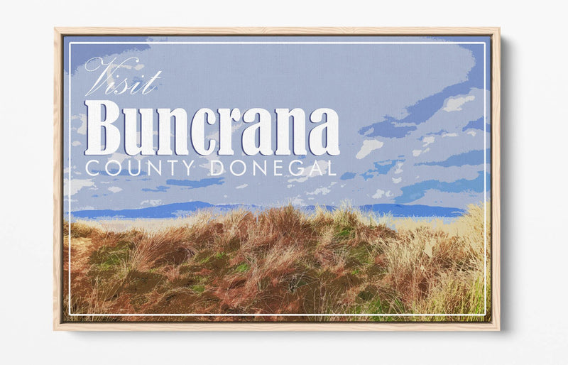 'Buncrana' Visit Ireland Travel Poster – Print Float Effect Canvas Wall Art