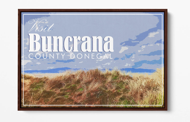 'Buncrana' Visit Ireland Travel Poster – Print Float Effect Canvas Wall Art