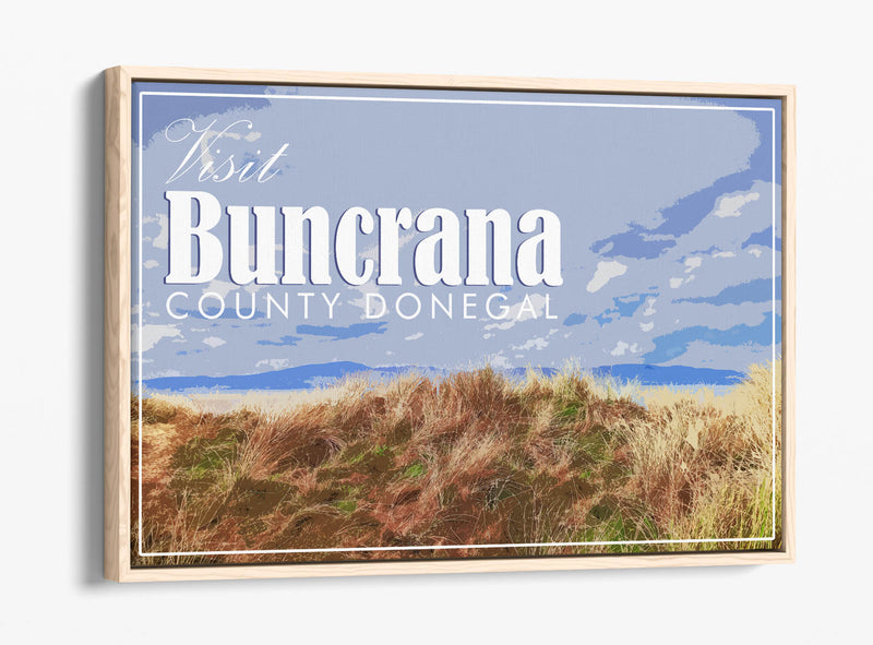 'Buncrana' Visit Ireland Travel Poster – Print Float Effect Canvas Wall Art