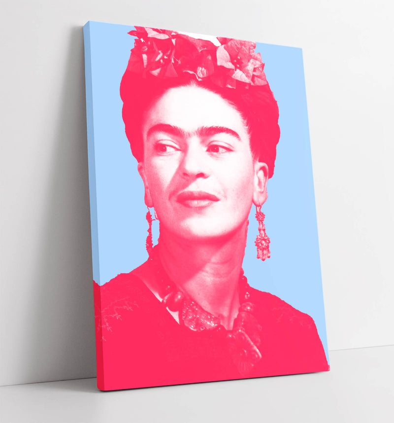 Colourful Frida Kahlo Pop Art (pink and blue) - Handmade Canvas Wall Art | Vibrant Home Decor