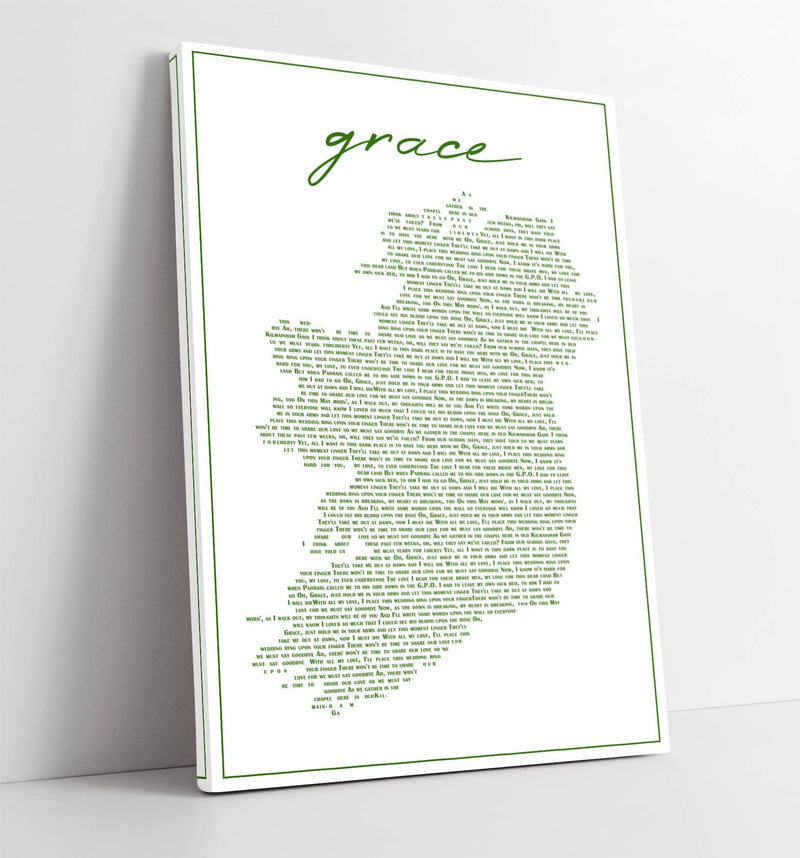 Grace Lyrics in the Shape of Ireland - Handmade Canvas Wall Art | Vibrant Home Decor