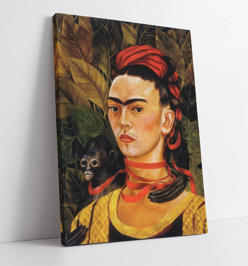 'Self-Portrait with Monkey' by Frida Kahlo - Handmade Canvas Wall Art | Vibrant Home Decor