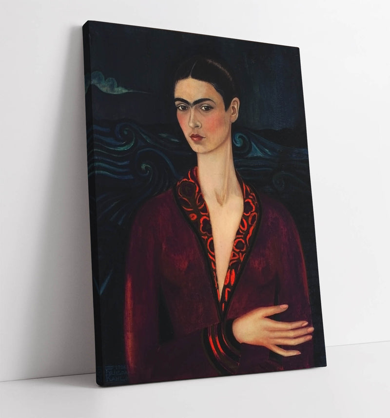 'Self-Portrait with Velvet Dress' by Frida Kahlo - Handmade Canvas Wall Art | Vibrant Home Decor