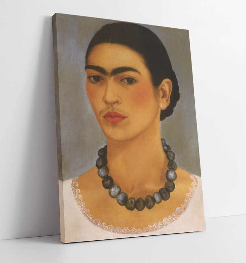 'Self-Portrait with a Necklace' by Frida Kahlo - Handmade Canvas Wall Art | Vibrant Home Decor