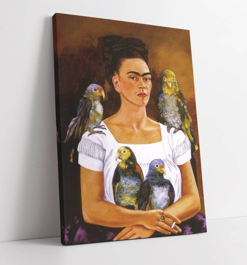 'Me and My Parrots' by Frida Kahlo - Handmade Canvas Wall Art | Vibrant Home Decor