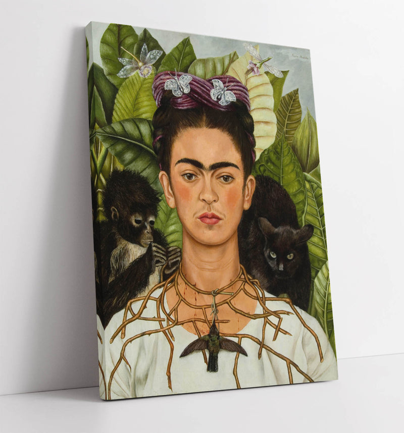 'Self-Portrait with Thorn Necklace and Hummingbird' by Frida Kahlo - Handmade Canvas Wall Art | Vibrant Home Decor
