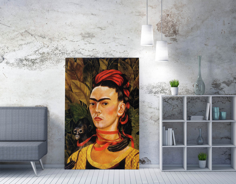 'Self-Portrait with Monkey' by Frida Kahlo - Handmade Canvas Wall Art | Vibrant Home Decor