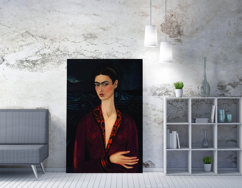 'Self-Portrait with Velvet Dress' by Frida Kahlo - Handmade Canvas Wall Art | Vibrant Home Decor