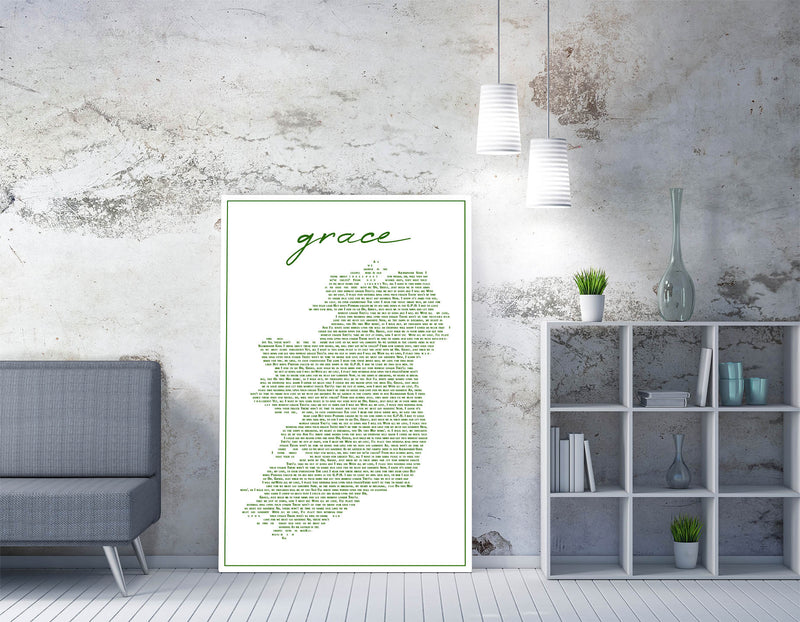Grace Lyrics in the Shape of Ireland - Handmade Canvas Wall Art | Vibrant Home Decor