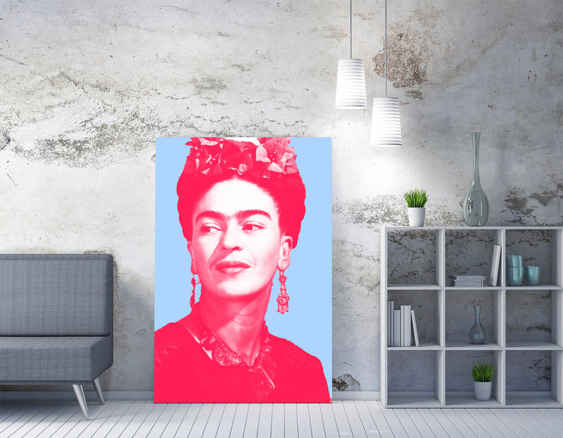 Colourful Frida Kahlo Pop Art (pink and blue) - Handmade Canvas Wall Art | Vibrant Home Decor