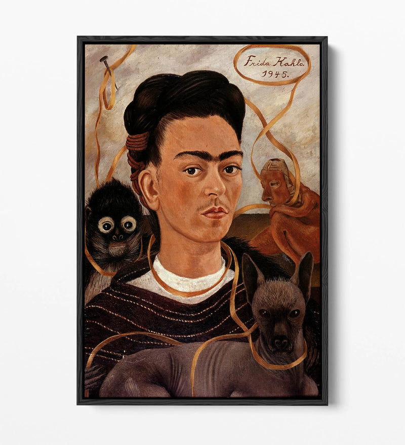 'Self-Portrait with Small Monkey' by Frida Kahlo - Contemporary Float Effect Canvas Wall Art Print with Premium Varnish Finish