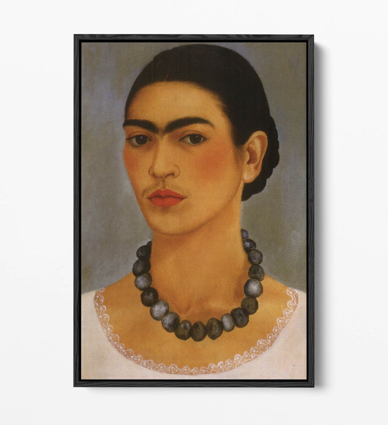 'Self-Portrait with Necklace' by Frida Kahlo - Contemporary Float Effect Canvas Wall Art Print with Premium Varnish Finish