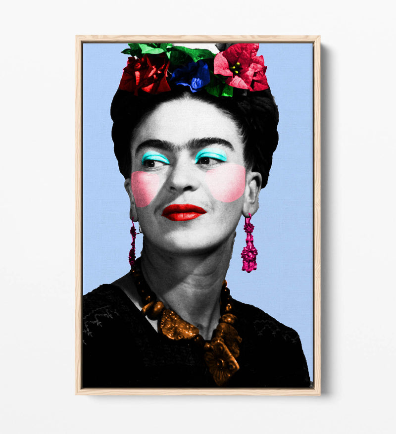 Colourful Frida Kahlo Pop Art - Contemporary Float Effect Canvas Wall Art Print with Premium Varnish Finish