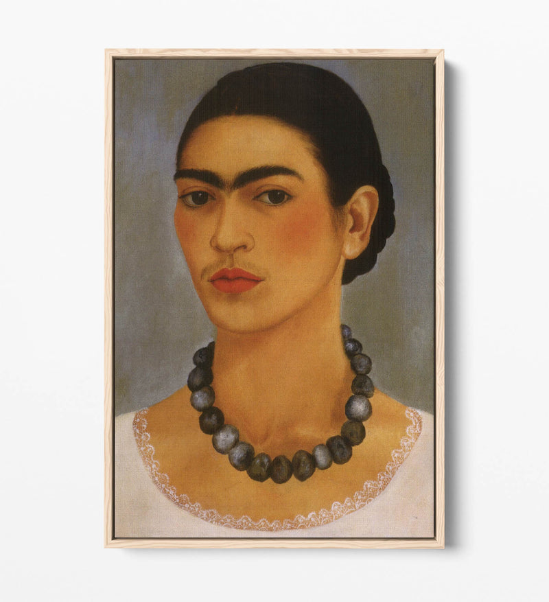 'Self-Portrait with Necklace' by Frida Kahlo - Contemporary Float Effect Canvas Wall Art Print with Premium Varnish Finish