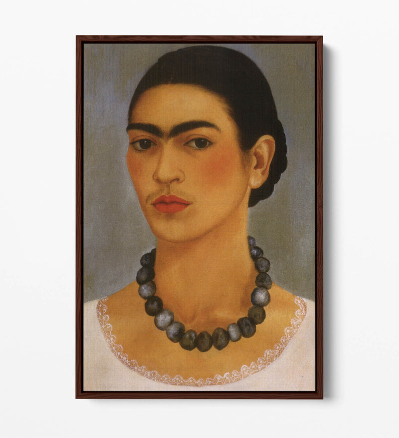 'Self-Portrait with Necklace' by Frida Kahlo - Contemporary Float Effect Canvas Wall Art Print with Premium Varnish Finish