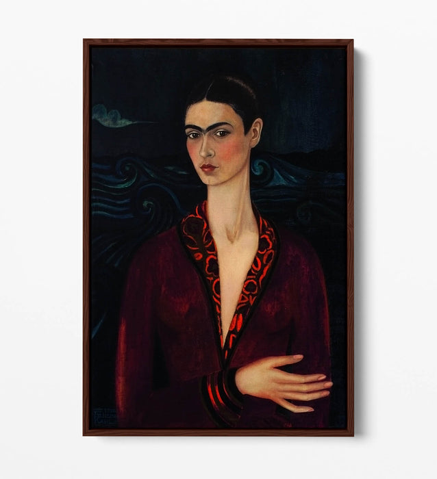 'Self-Portrait Velvet Dress' by Frida Kahlo - Contemporary Float Effect Canvas Wall Art Print with Premium Varnish Finish