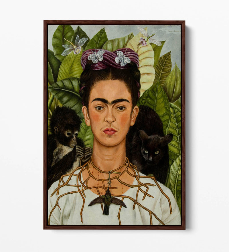 'Self-Portrait with Thorn Necklace and Hummingbird' by Frida Kahlo - Contemporary Float Effect Canvas Wall Art Print with Premium Varnish Finish
