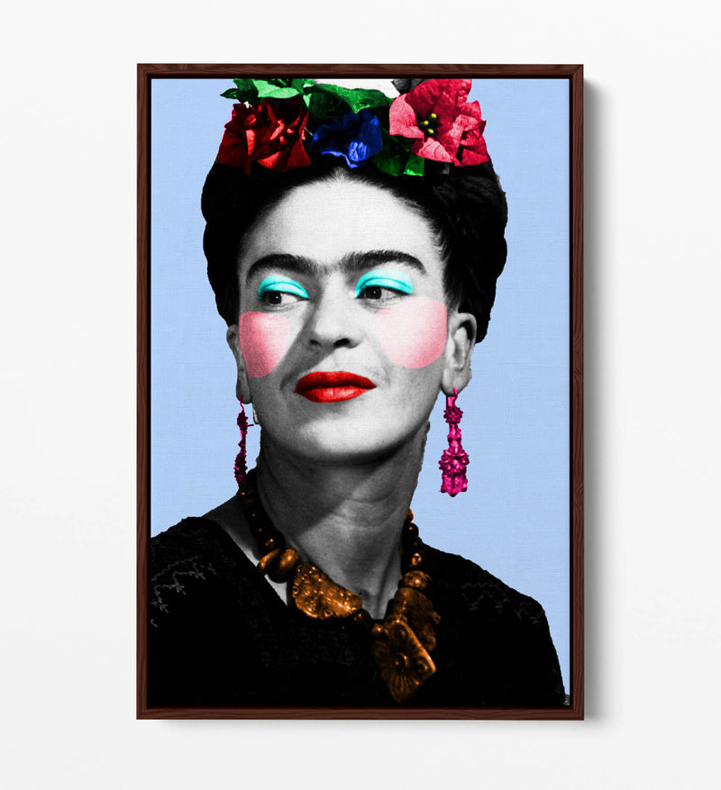 Colourful Frida Kahlo Pop Art - Contemporary Float Effect Canvas Wall Art Print with Premium Varnish Finish