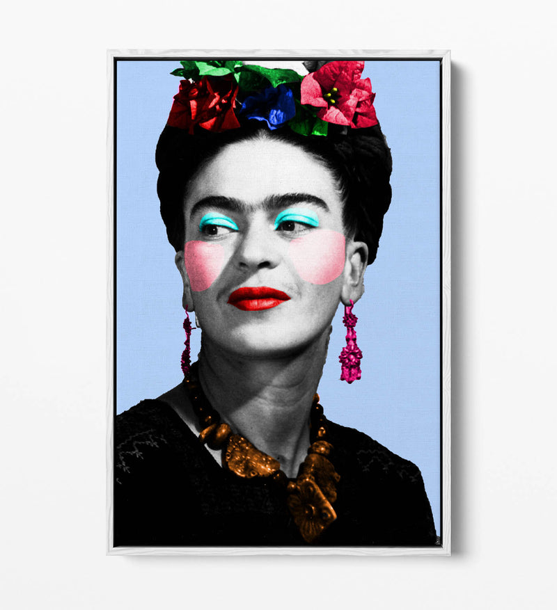 Colourful Frida Kahlo Pop Art - Contemporary Float Effect Canvas Wall Art Print with Premium Varnish Finish