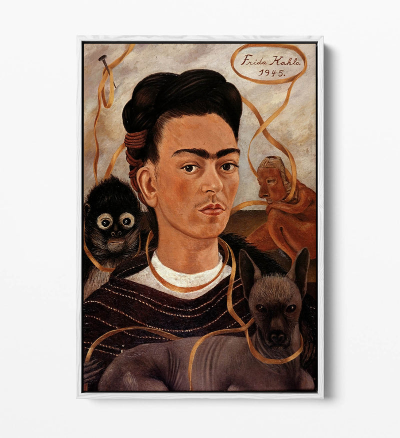 'Self-Portrait with Small Monkey' by Frida Kahlo - Contemporary Float Effect Canvas Wall Art Print with Premium Varnish Finish
