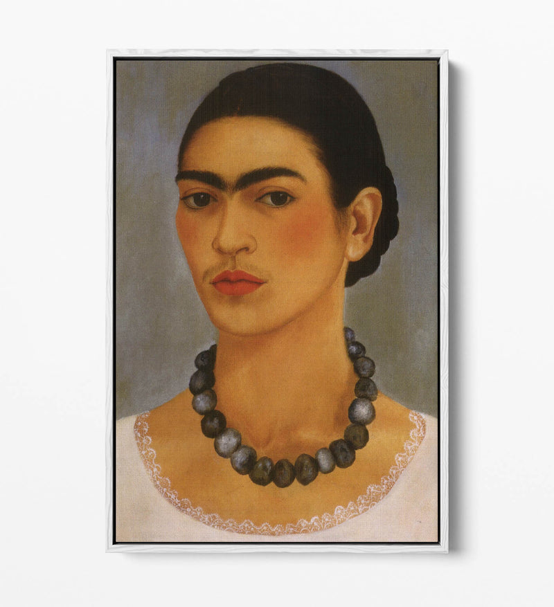 'Self-Portrait with Necklace' by Frida Kahlo - Contemporary Float Effect Canvas Wall Art Print with Premium Varnish Finish
