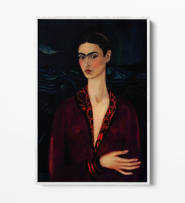 'Self-Portrait Velvet Dress' by Frida Kahlo - Contemporary Float Effect Canvas Wall Art Print with Premium Varnish Finish