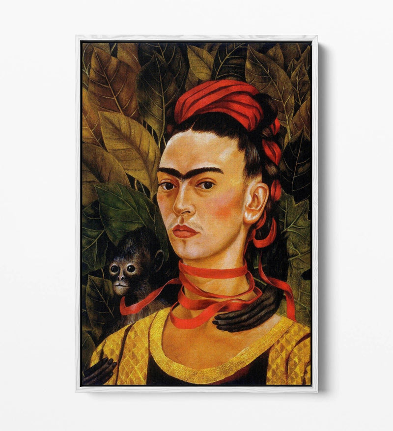 'Self-Portrait with Monkey' by Frida Kahlo - Contemporary Float Effect Canvas Wall Art Print with Premium Varnish Finish