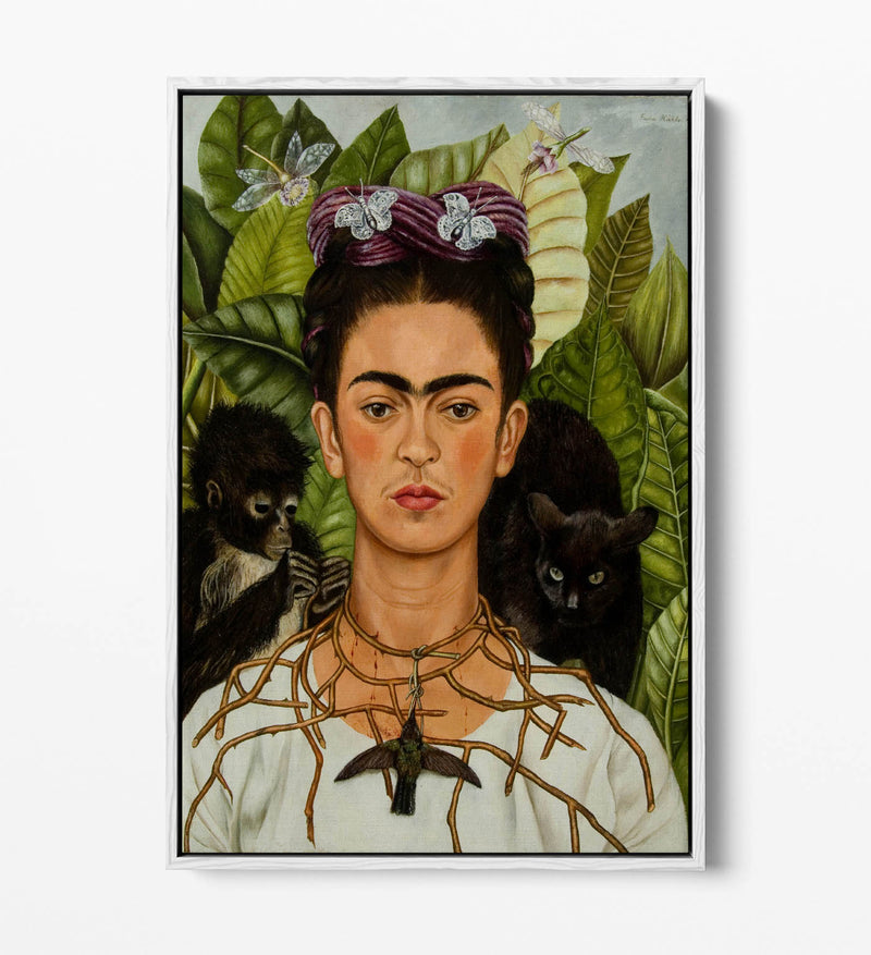 'Self-Portrait with Thorn Necklace and Hummingbird' by Frida Kahlo - Contemporary Float Effect Canvas Wall Art Print with Premium Varnish Finish