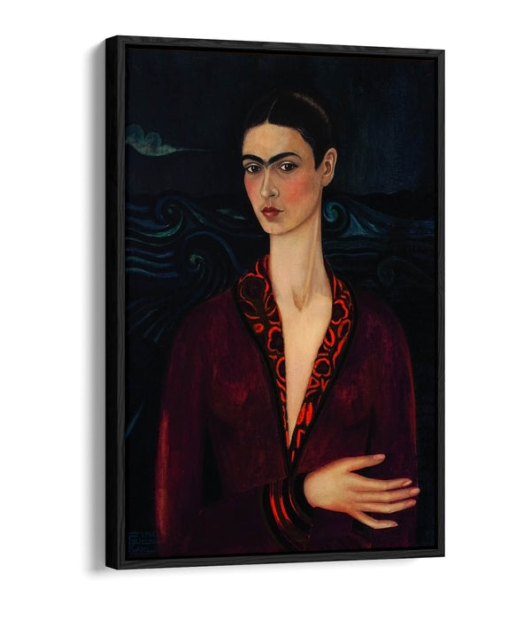 'Self-Portrait Velvet Dress' by Frida Kahlo - Contemporary Float Effect Canvas Wall Art Print with Premium Varnish Finish