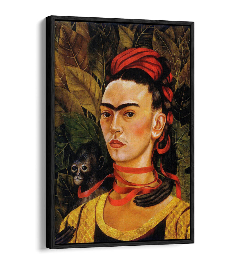 'Self-Portrait with Monkey' by Frida Kahlo - Contemporary Float Effect Canvas Wall Art Print with Premium Varnish Finish