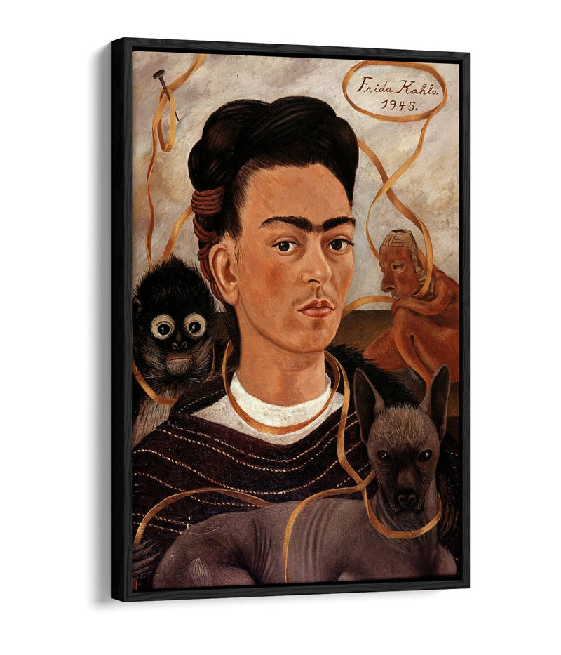 'Self-Portrait with Small Monkey' by Frida Kahlo - Contemporary Float Effect Canvas Wall Art Print with Premium Varnish Finish