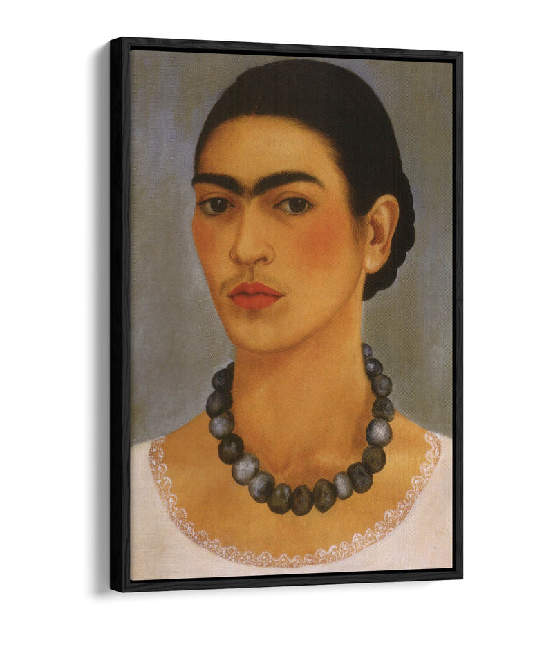 'Self-Portrait with Necklace' by Frida Kahlo - Contemporary Float Effect Canvas Wall Art Print with Premium Varnish Finish