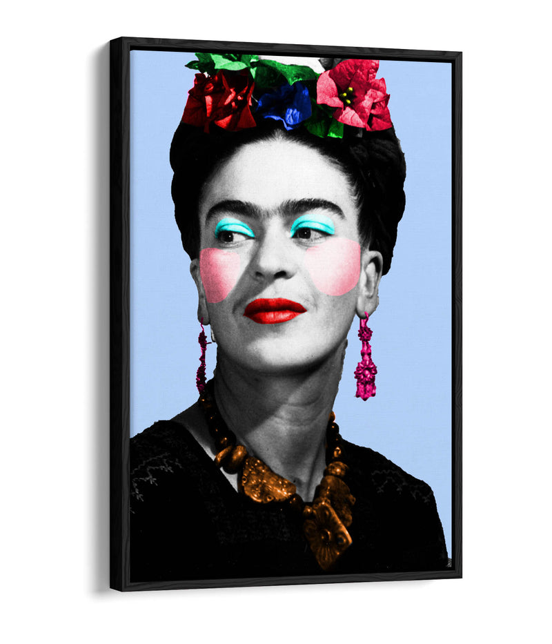Colourful Frida Kahlo Pop Art - Contemporary Float Effect Canvas Wall Art Print with Premium Varnish Finish
