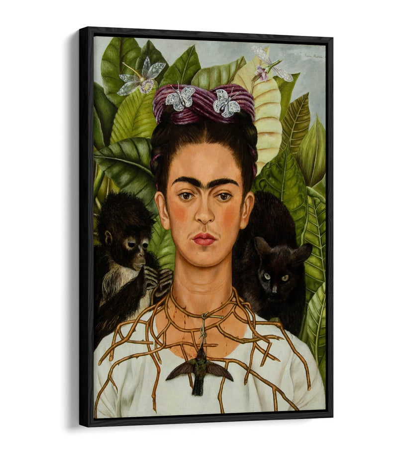 'Self-Portrait with Thorn Necklace and Hummingbird' by Frida Kahlo - Contemporary Float Effect Canvas Wall Art Print with Premium Varnish Finish
