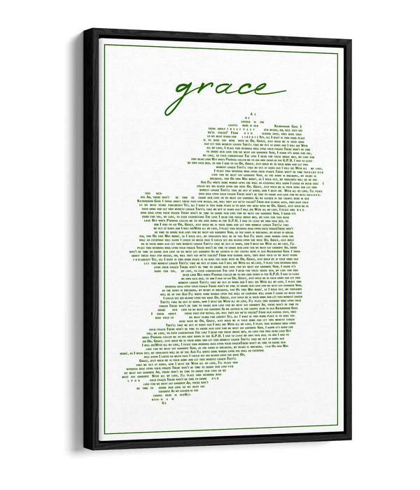 Grace Lyrics in the Shape of Ireland - Contemporary Float Effect Canvas Wall Art Print with Premium Varnish Finish
